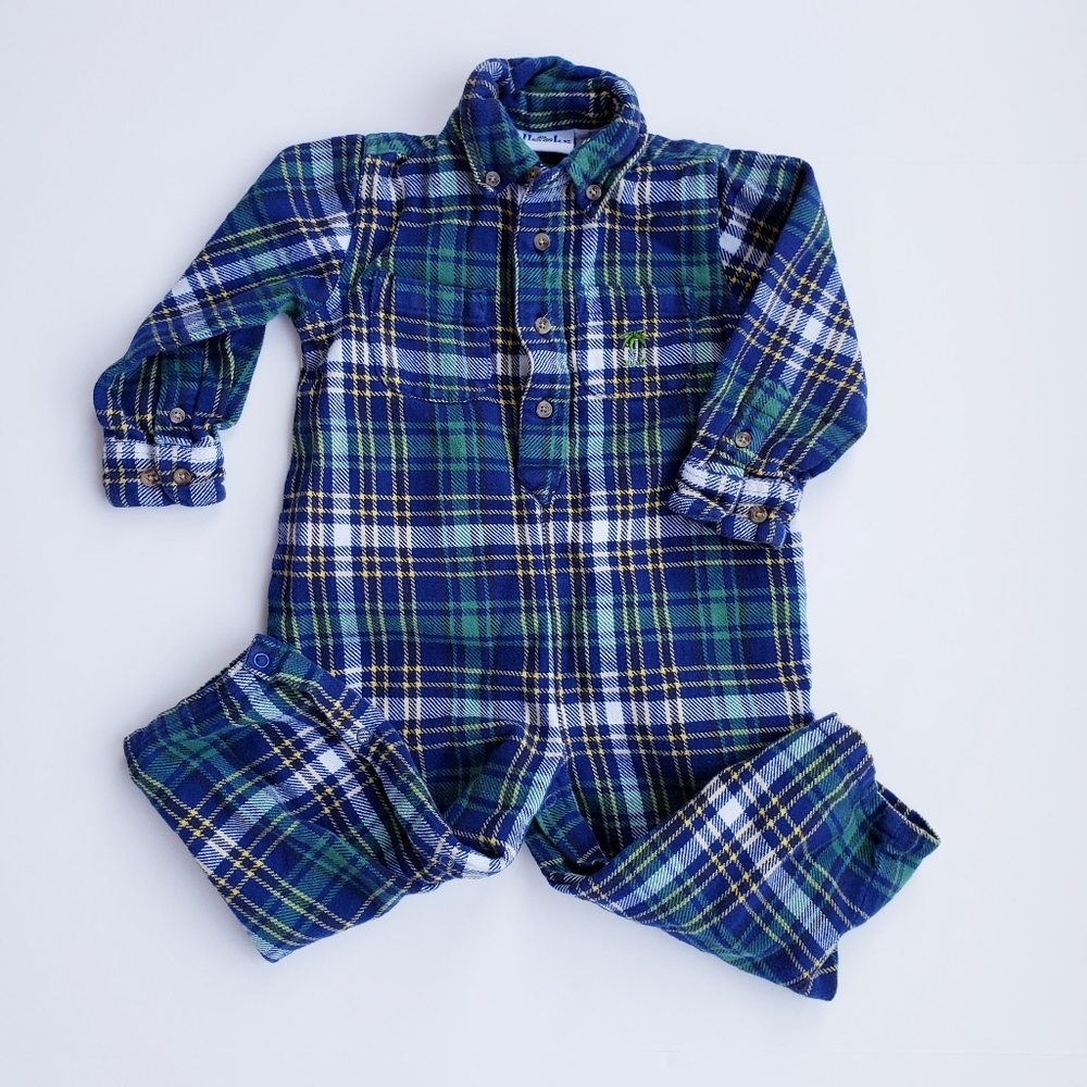 Vintage Kidlooks Plaid Navy Green Toddler Romper 24 Months